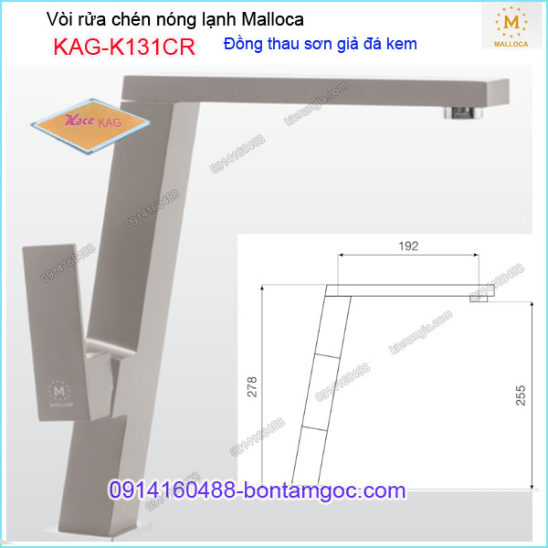 Vòi rửa chén nóng lạnh đồng thau sơn giả đá KEM Malloca KAG-K131CR