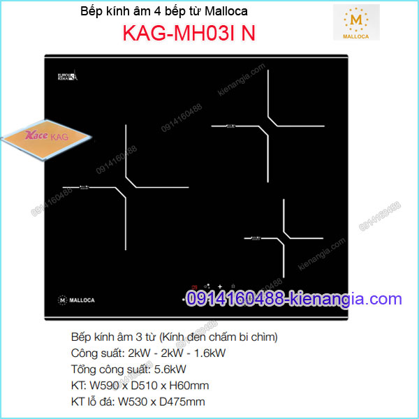 Bếp âm kính điện từ ,bếp từ Malloca KAG-MH03IN