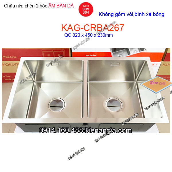 Chậu rửa chén âm bàn đá 2 hộc 82x45cm inox đúc KAG-CRBA267