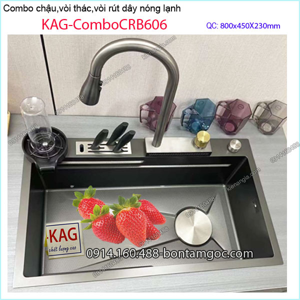 Combo chậu rửa chén,vòi thác ,rút dây đa năng  80X45cm nano KAG-ComboCRB606
