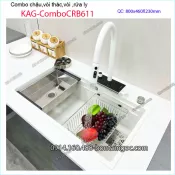 Combo chậu rửa chén,vòi thác ,rút dây,rửa ly 80X46cm trắng KAG-ComboCRB611