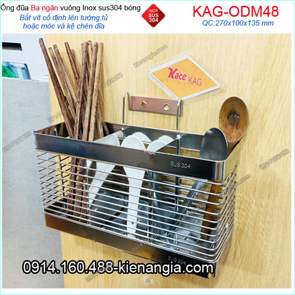 Ống đũa muỗng 3 ngăn Vuông  inox sus304 KAG-ODM48