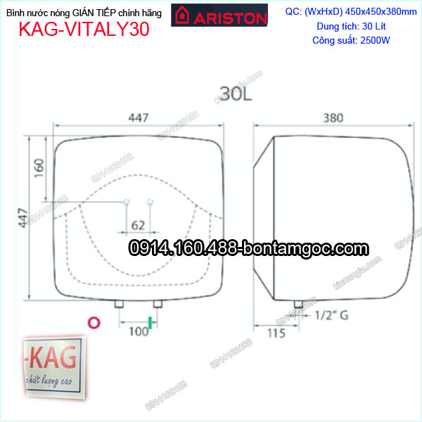 KAG-VITALY30-Binh-nuoc-nong-gian-tiep-30-lit-Ariston-KAG-VITALY30-thong-so-ky-thuat