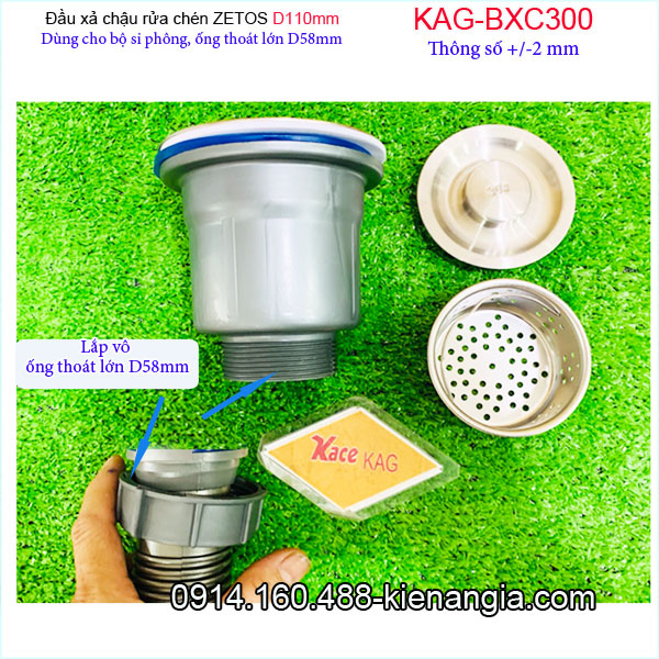 Đầu xả chậu  ZETOS D110 nhựa đúc KAG-BXC300