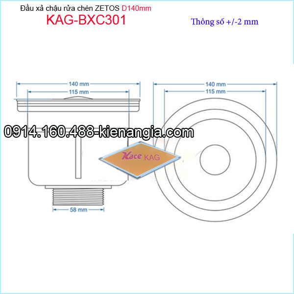 KAG-BXC301-Dau-xa-ZETOS-nhua-duc-D140-KAG-BXC301-thong-so