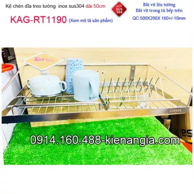Kệ chén dĩa inox304 1 tầng treo tường dài 500mm KAG-RT1190