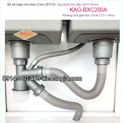 Bộ xả chậu rửa chén 2 hộc ZETOS D110  ống thoát lớn KAG-BXC200A