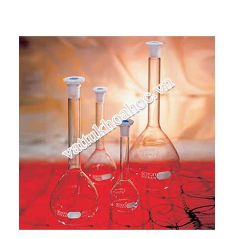 Bình định mức thủy tinh trắng, nút nhựa PE mới, class A, chứng nhận riêng lẻ theo chuẩn USP 31 DURAN