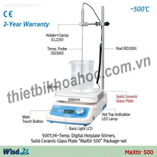 Máy khuấy từ nhiệt độ cao 500oC (kèm sensor đo nhiệt ngoài) Daihan MSH500-SET