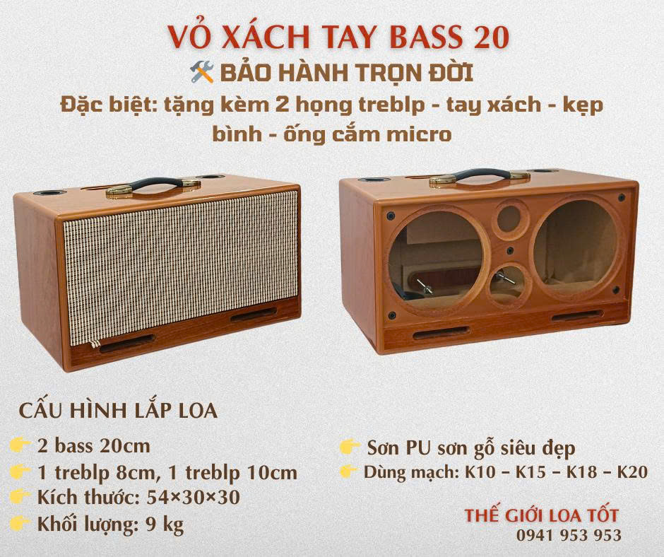 vỏ loa xách tay 20 sơn PU
