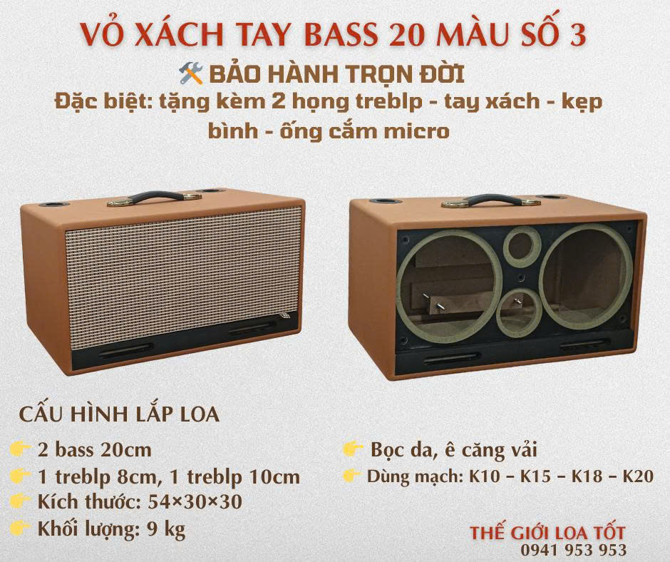 vỏ loa xách tay 20 bọc da