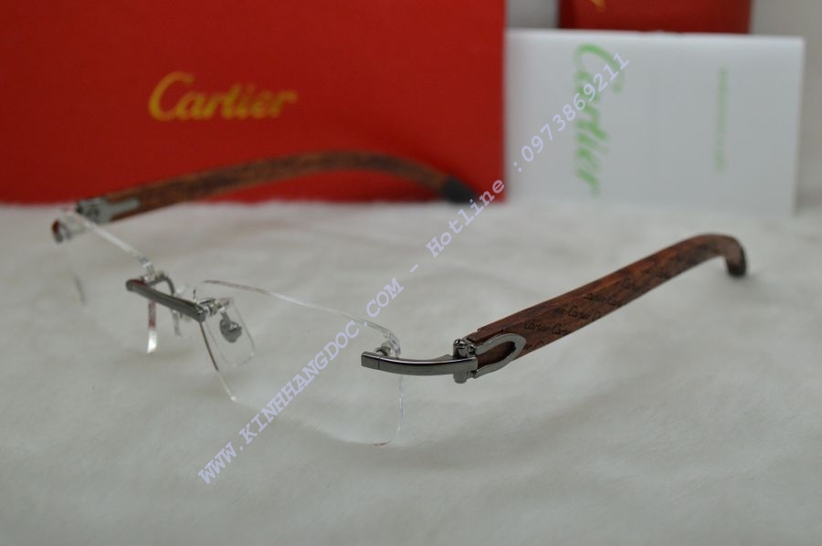 GỌNG KÍNH CẬN CARTIER GỌNG GỖ CAO CẤP (Đen xám)