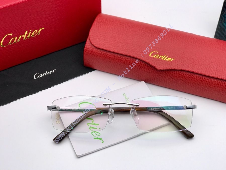 KÍNH CẬN GỌNG KHOAN CARTIER PURE TITAN 23KGB - CARTIER T8200977 SILVER