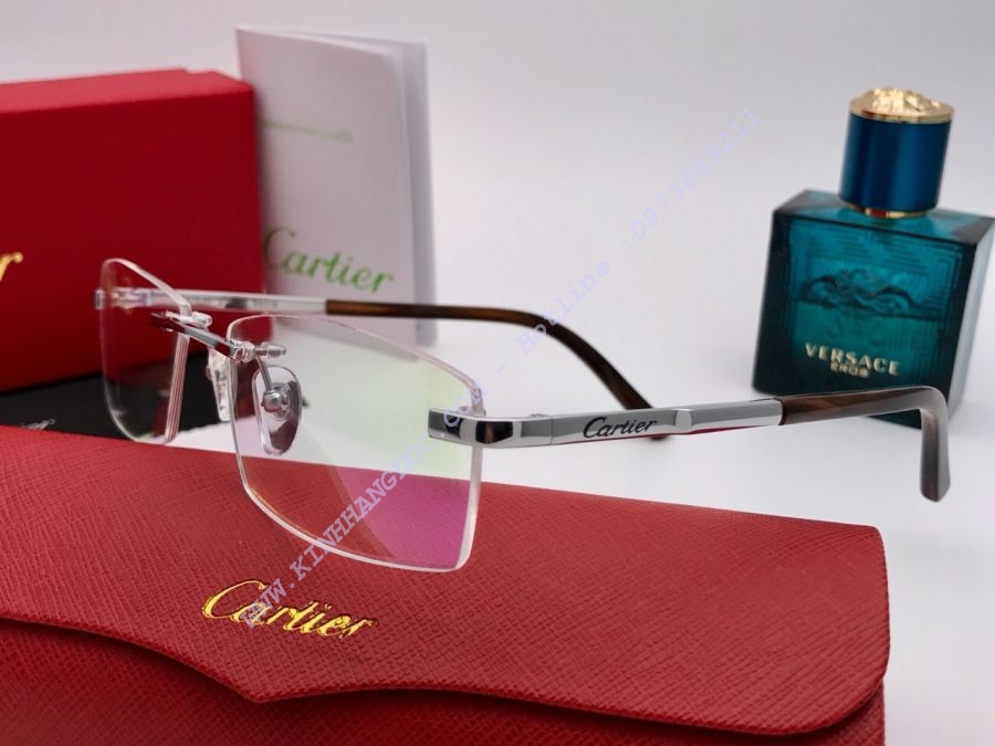 KÍNH CẬN GỌNG KHOAN CARTIER PURE TITAN 23KGB - CARTIER T8200977 SILVER