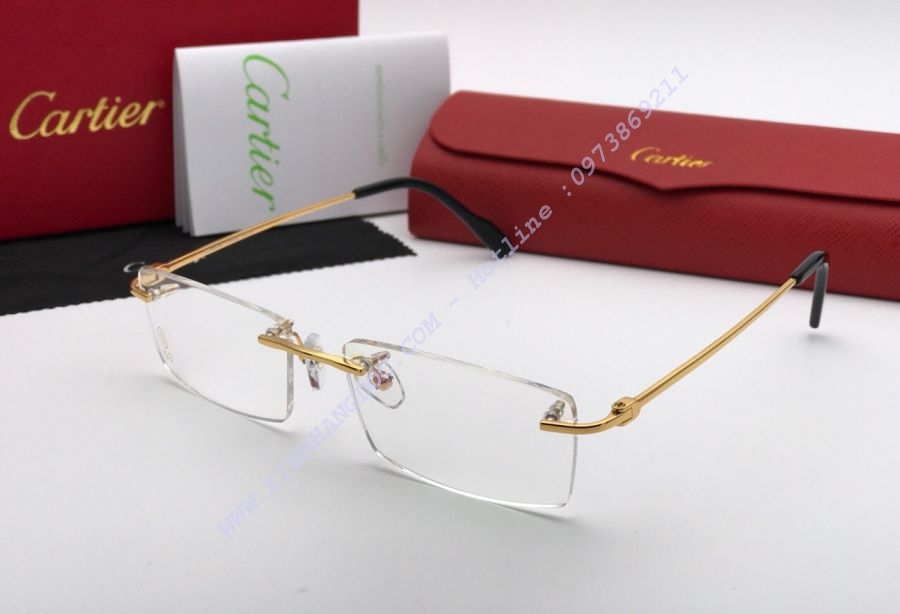 KÍNH CẬN GỌNG KHOAN CARTIER PURE TITAN 23KGB - CARTIER T8200630 GOLD