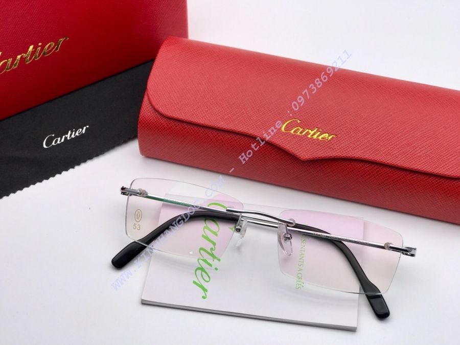 KÍNH CẬN GỌNG KHOAN CARTIER PURE TITAN 23KGB - CARTIER T8200630 SILVER