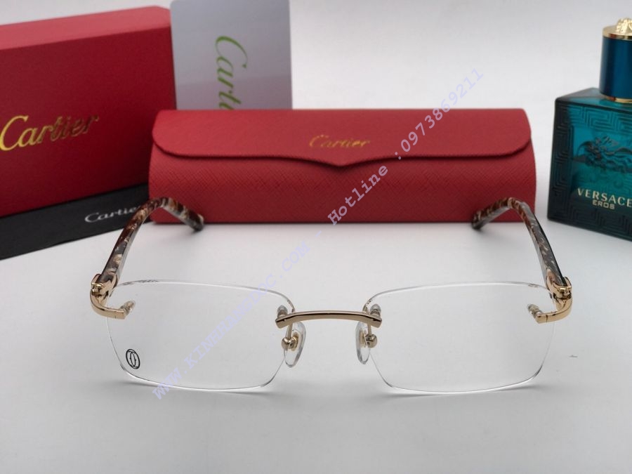 GỌNG KÍNH KHOAN CARTIER TITANIUM SIÊU CẤP - CARTIER T3645657 GOLD TIGER BROWN