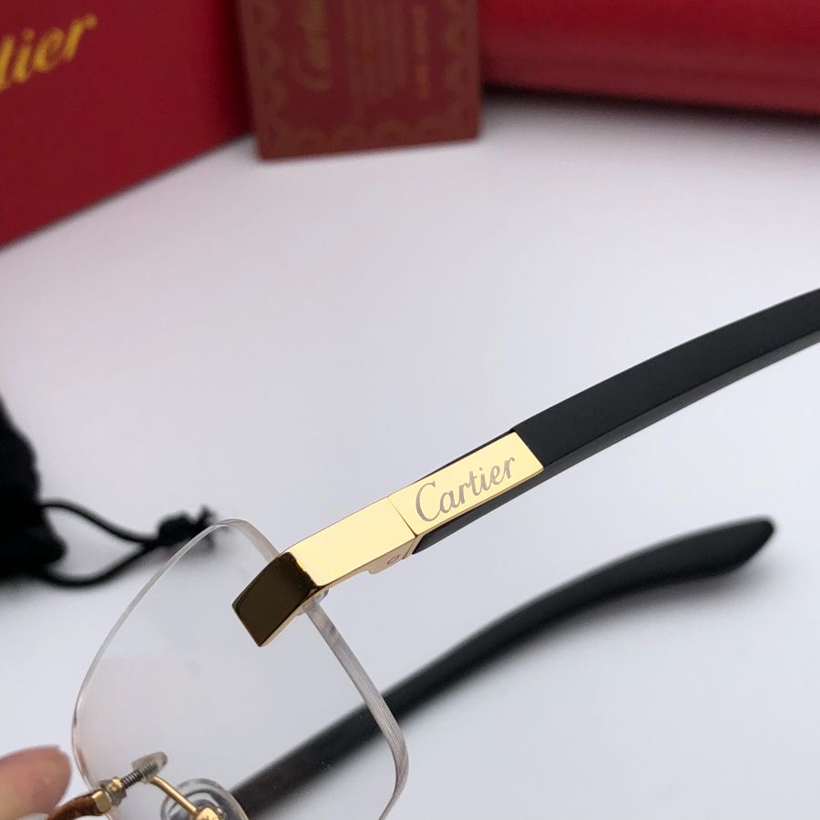 KÍNH CẬN CARTIER GỌNG GỖ CAO CẤP - CARTIER T8101027 GOLD BLACK