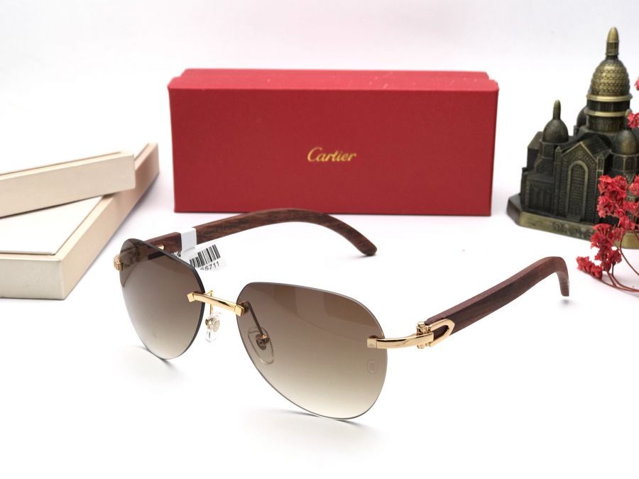 KÍNH MẮT CARTIER CAO CẤP GỌNG GỖ TỰ NHIÊN CAO CẤP - CARTIER T8200765 GOLD BROWN