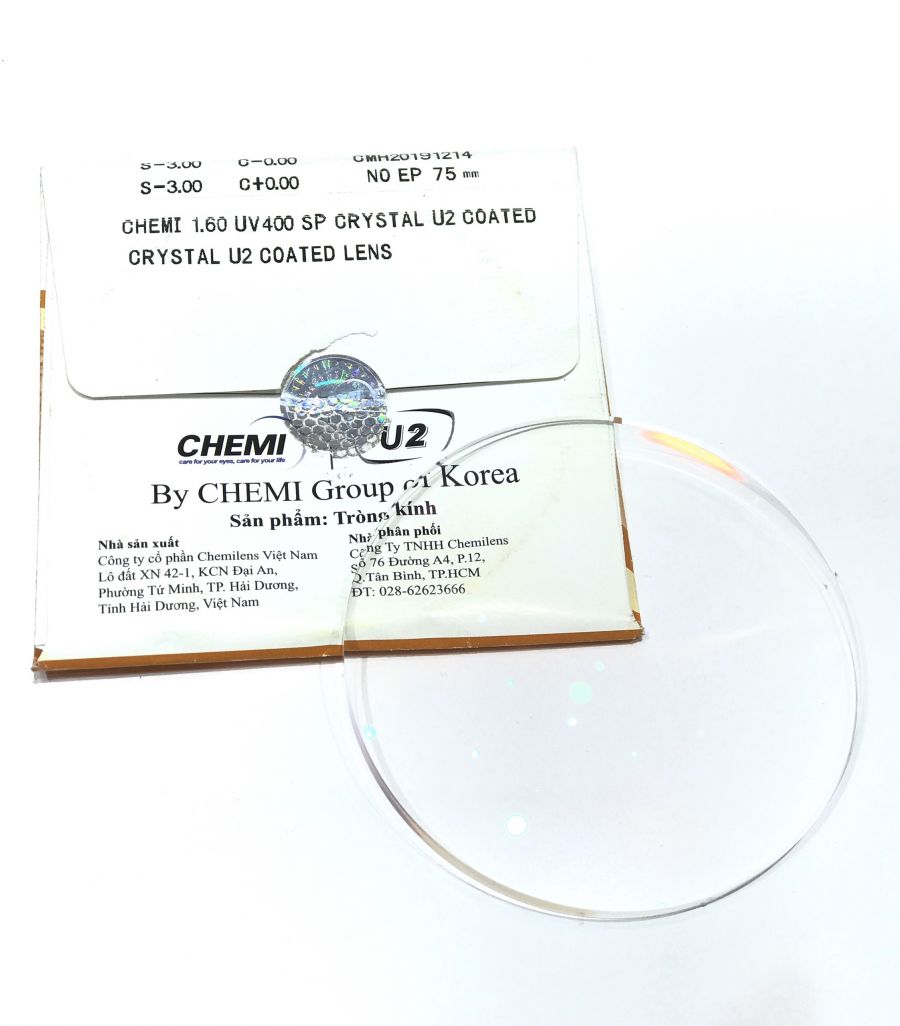 Tròng kính CHEMI Hàn Quốc UV400 - CHEMI CRYSTAL 1.60 SPHERIC U2 COATED LENS