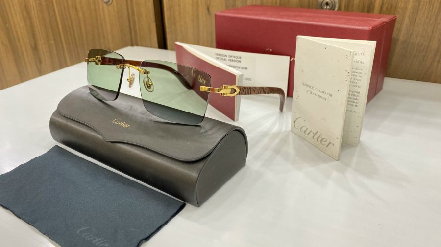 KÍNH MẮT HÀNG HIỆU CARTIER GỌNG GỖ BỌC VÀNG - CARTIER 4869725 MADE IN FRANCE