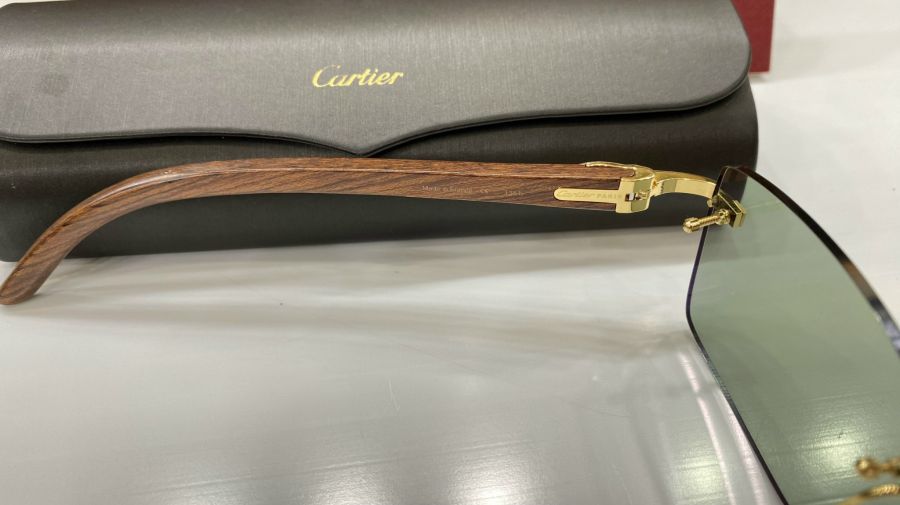 KÍNH MẮT HÀNG HIỆU CARTIER GỌNG GỖ BỌC VÀNG - CARTIER 4869725 MADE IN FRANCE