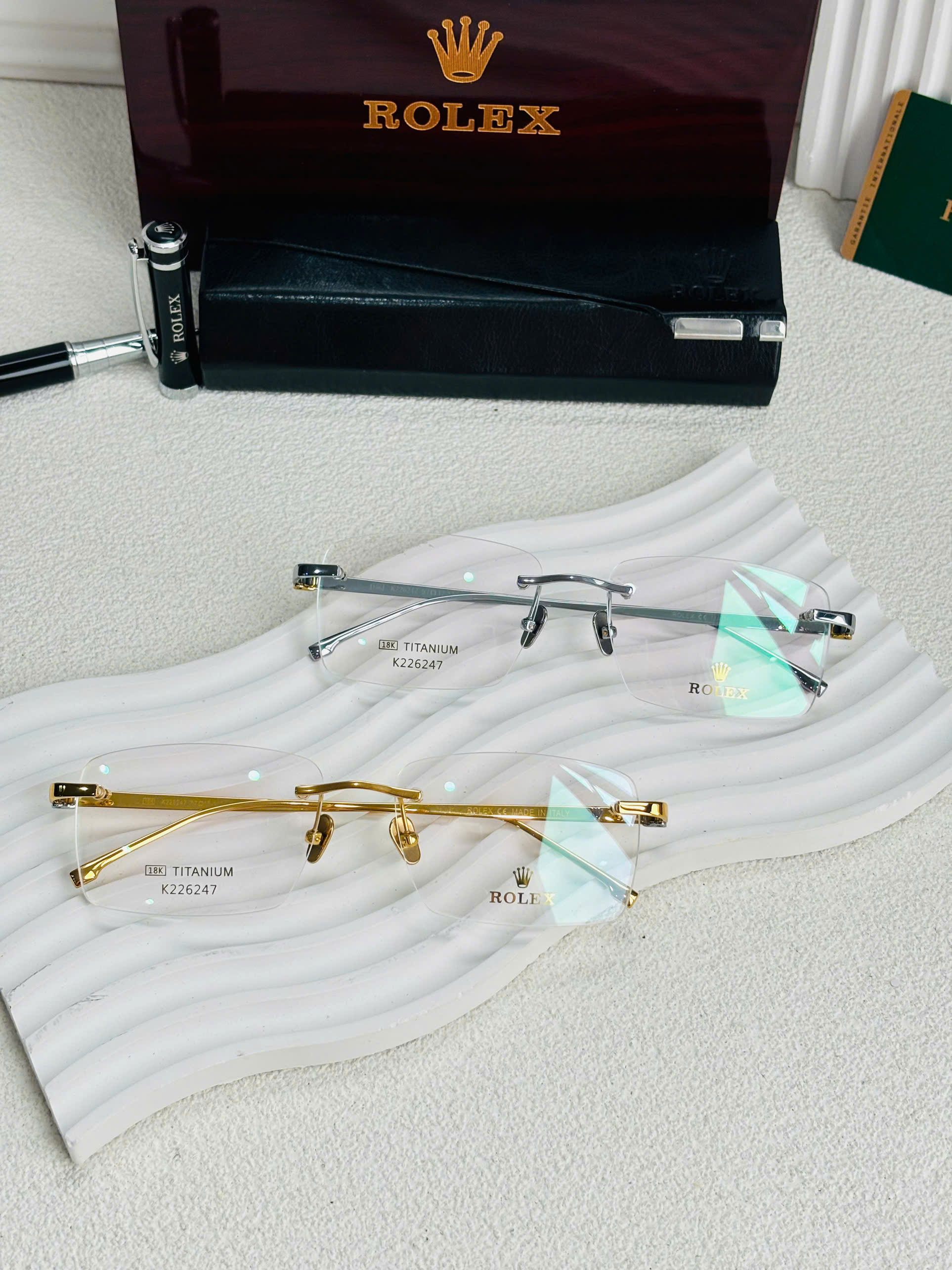 GỌNG KÍNH KHOAN ROLEX MẠ VÀNG 18K TITANIUM CAO CẤP - ROLEX K226247 TITANIUM 18K GOLD LUXURY EYEGLASS