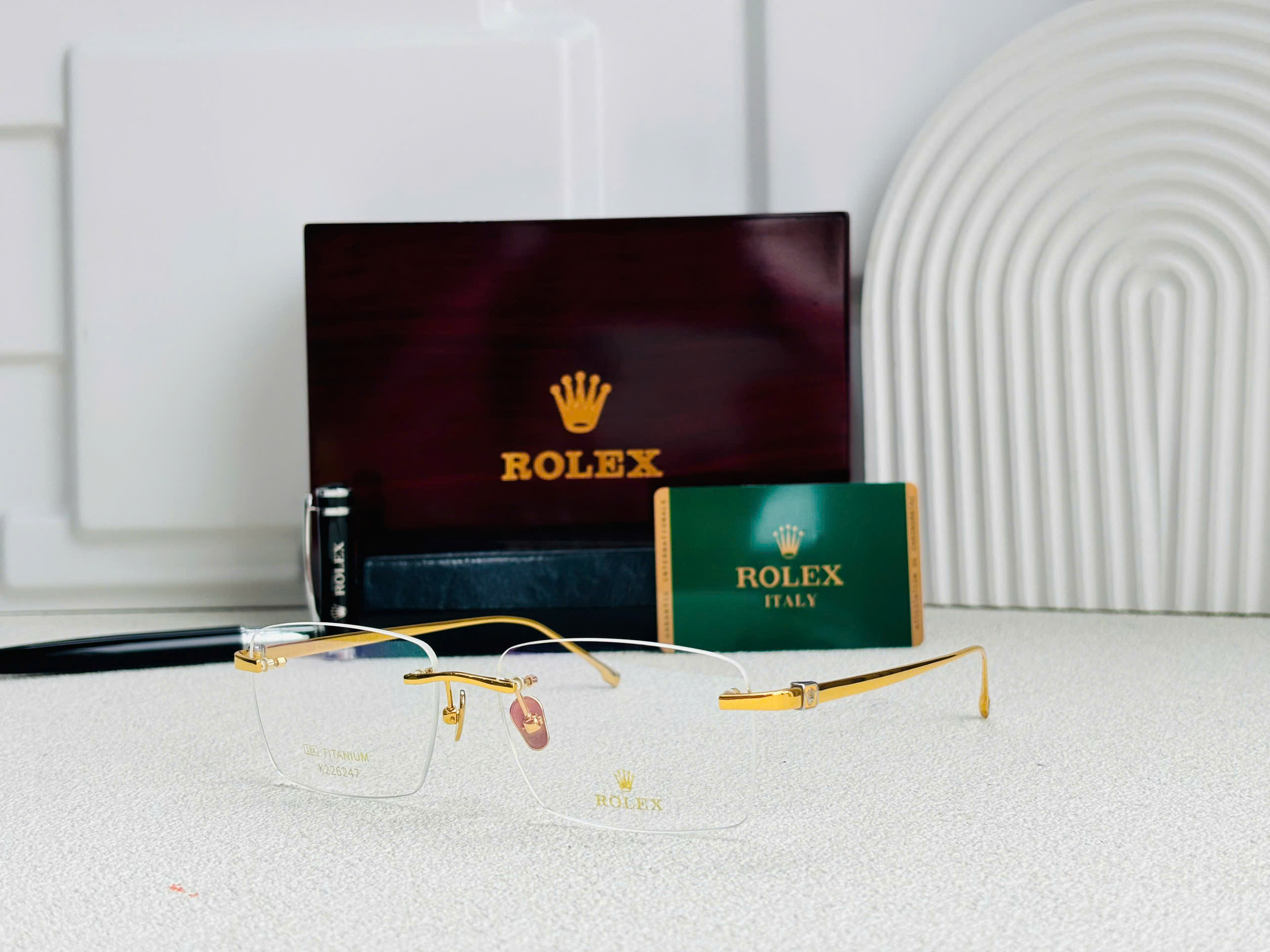 GỌNG KÍNH KHOAN ROLEX MẠ VÀNG 18K TITANIUM CAO CẤP - ROLEX K226247 TITANIUM 18K GOLD LUXURY EYEGLASS