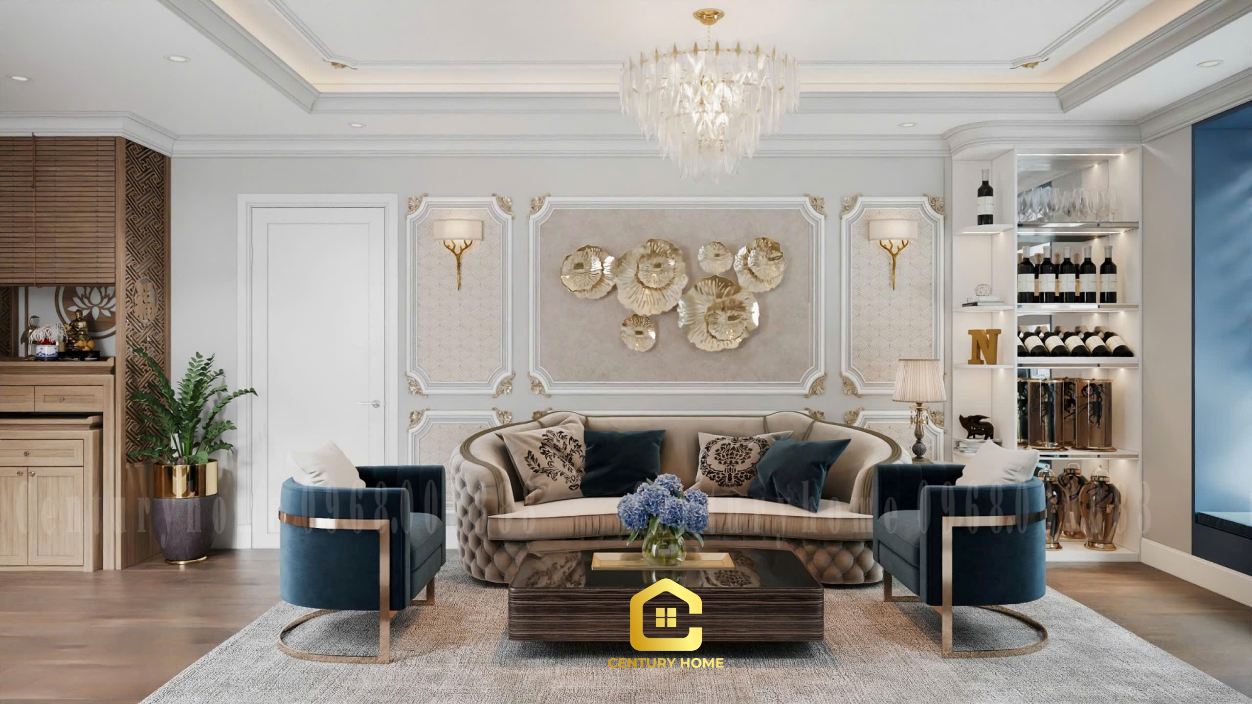 Thiết Kế Nội Thất Phòng Khách Phong Cách Tân Cổ - Dự Án Ecogreend Nguyễn Xuyển - Chị Hiền Cầu Giấy