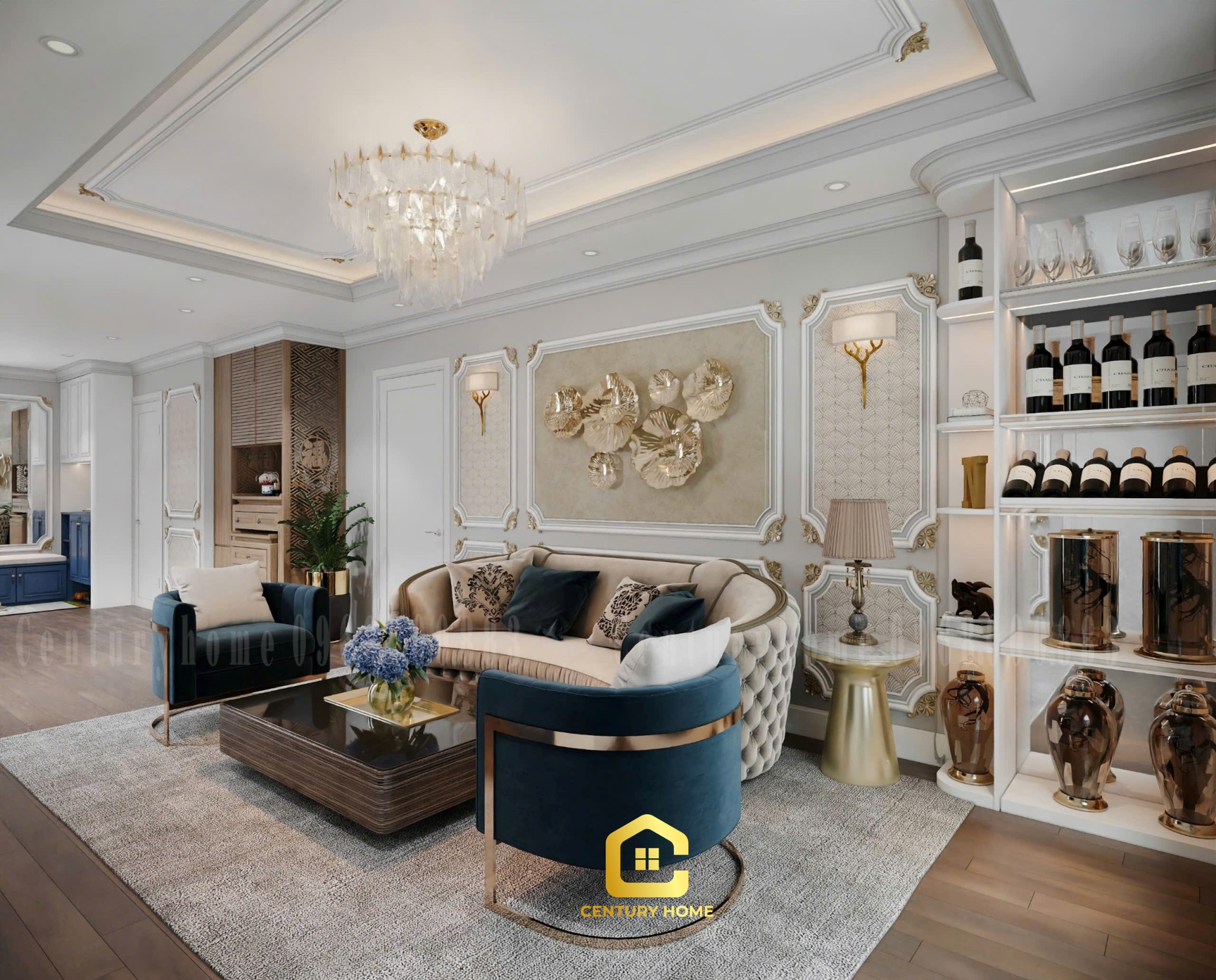 Thiết Kế Nội Thất Phòng Khách Phong Cách Tân Cổ - Dự Án Ecogreend Nguyễn Xuyển - Chị Hiền Cầu Giấy