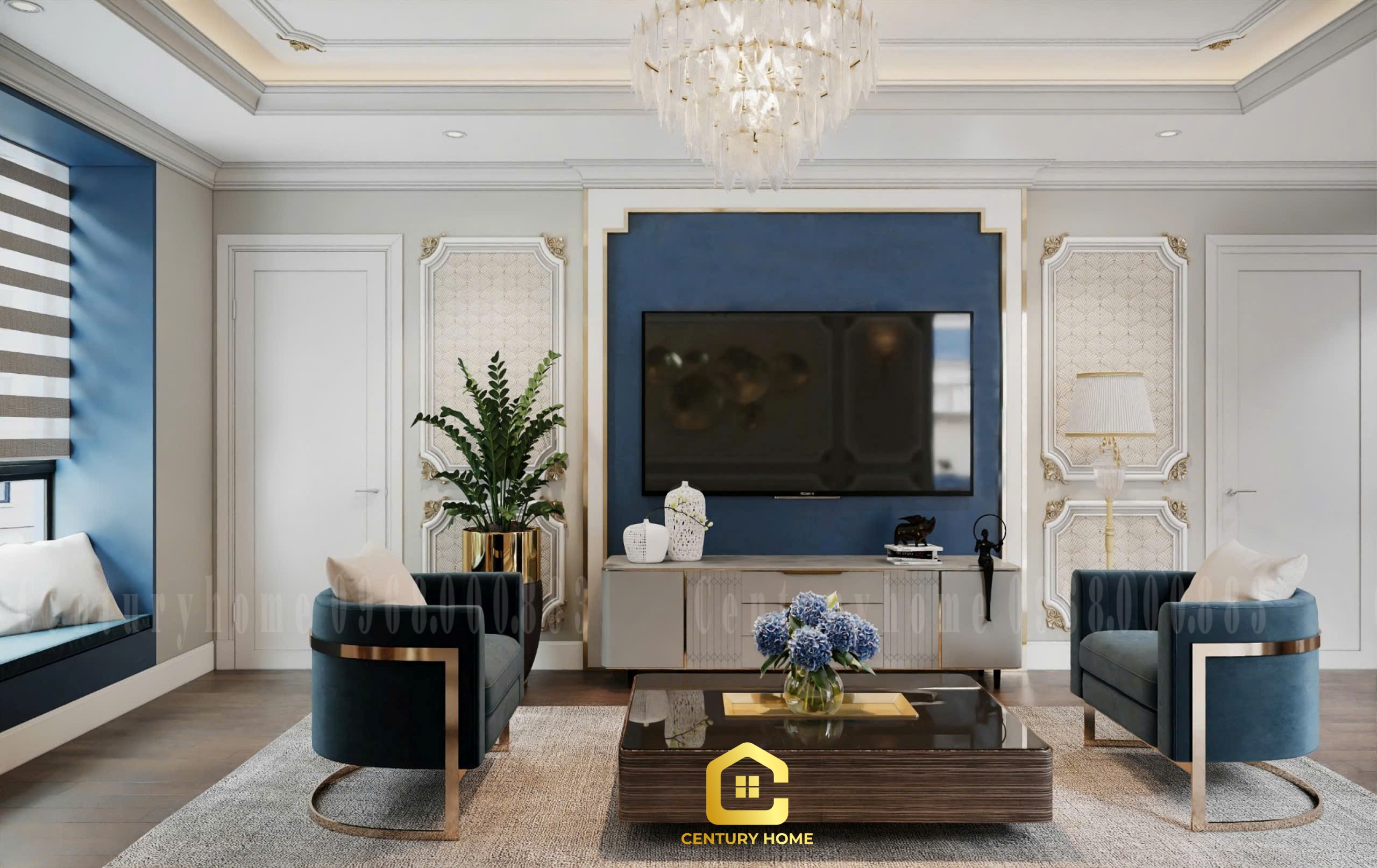 Thiết Kế Nội Thất Phòng Khách Phong Cách Tân Cổ - Dự Án Ecogreend Nguyễn Xuyển - Chị Hiền Cầu Giấy