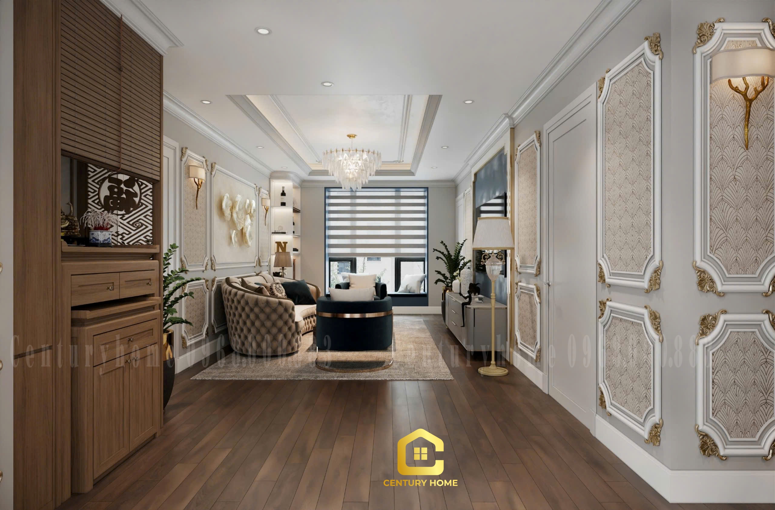 Thiết Kế Nội Thất Phòng Khách Phong Cách Tân Cổ - Dự Án Ecogreend Nguyễn Xuyển - Chị Hiền Cầu Giấy