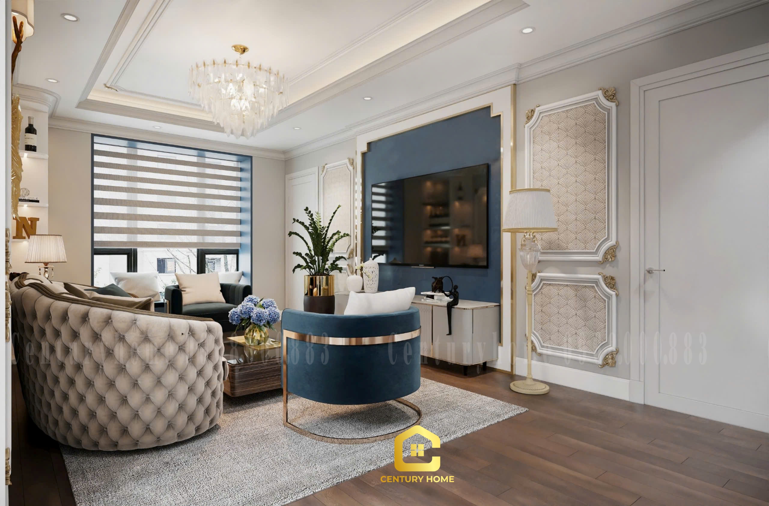 Thiết Kế Nội Thất Phòng Khách Phong Cách Tân Cổ - Dự Án Ecogreend Nguyễn Xuyển - Chị Hiền Cầu Giấy