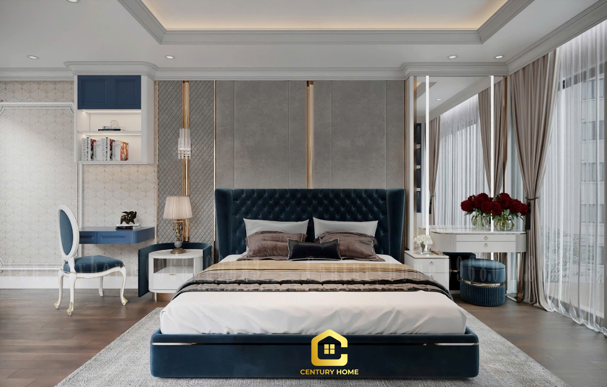 Thiết Kế Nội Thất Phòng Ngủ Phong Cách Tân Cổ - Dự Án Ecogreend Nguyễn Xuyển - Chị Hiền Cầu Giấy