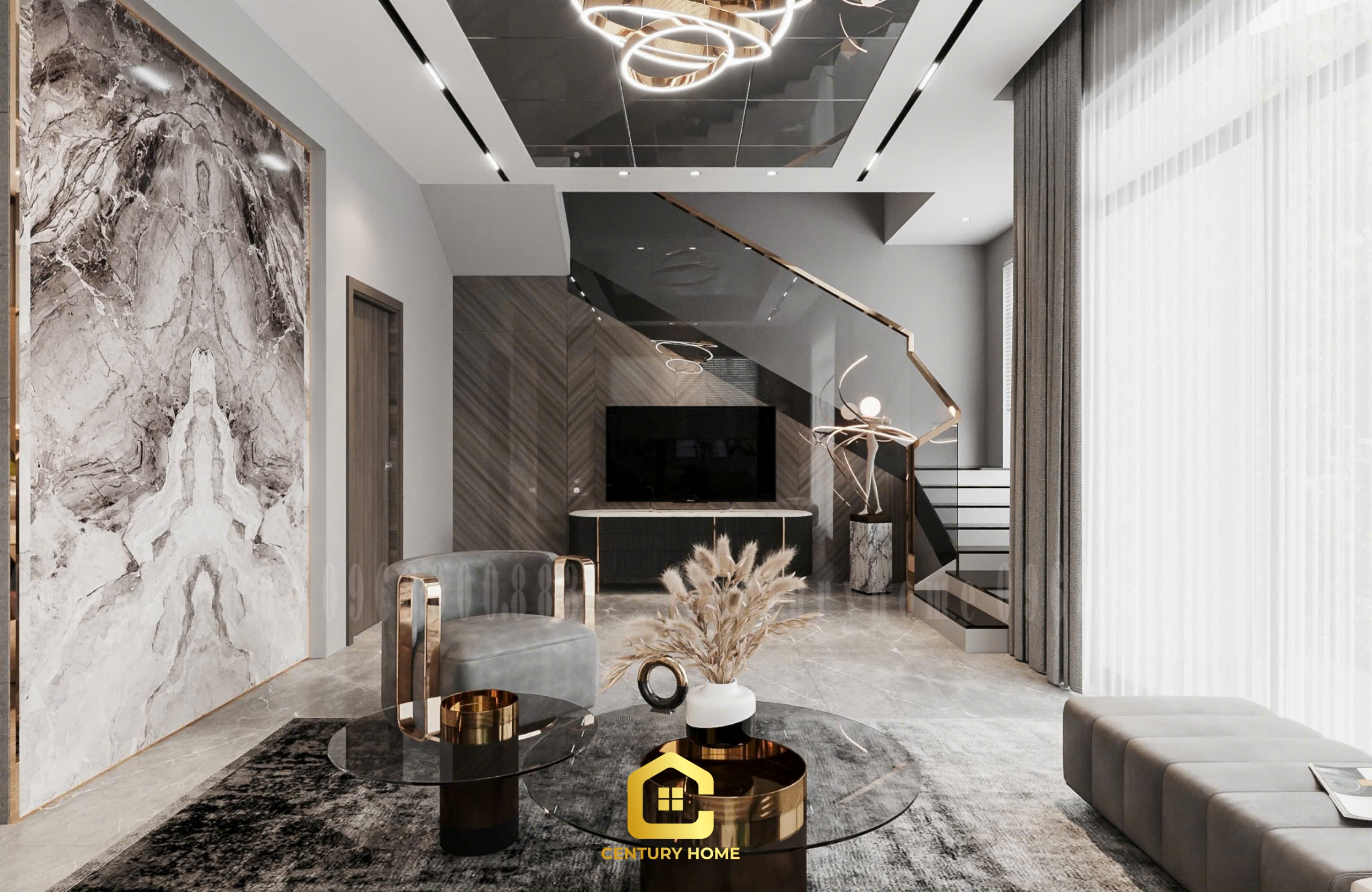 Thiết Kế Nội Thất Phòng Khách Phong Cách Hiện Đại - Anh Sơn Hải Dương