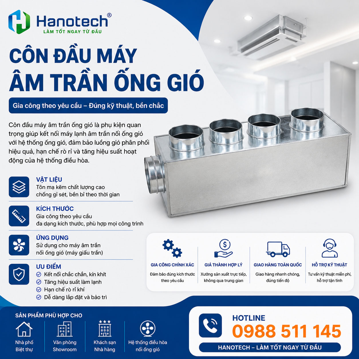 Côn đầu máy âm trần ống gió