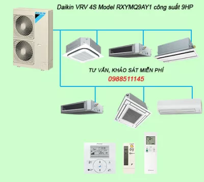 RXYMQ9AY1 Dàn nóng trung tâm Daikin VRV 4S công suất 9HP, 2 chiều lạnh sưởi