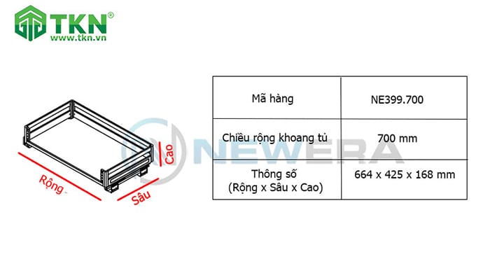 Thông số kích thước ngăn kéo xoong nôi NewEra NE399.800