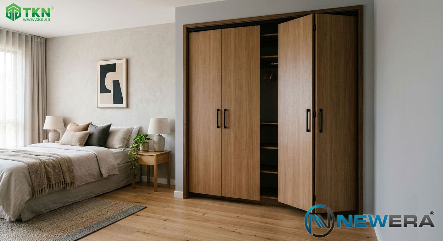 Tủ quần áo cửa gấp không ray dưới