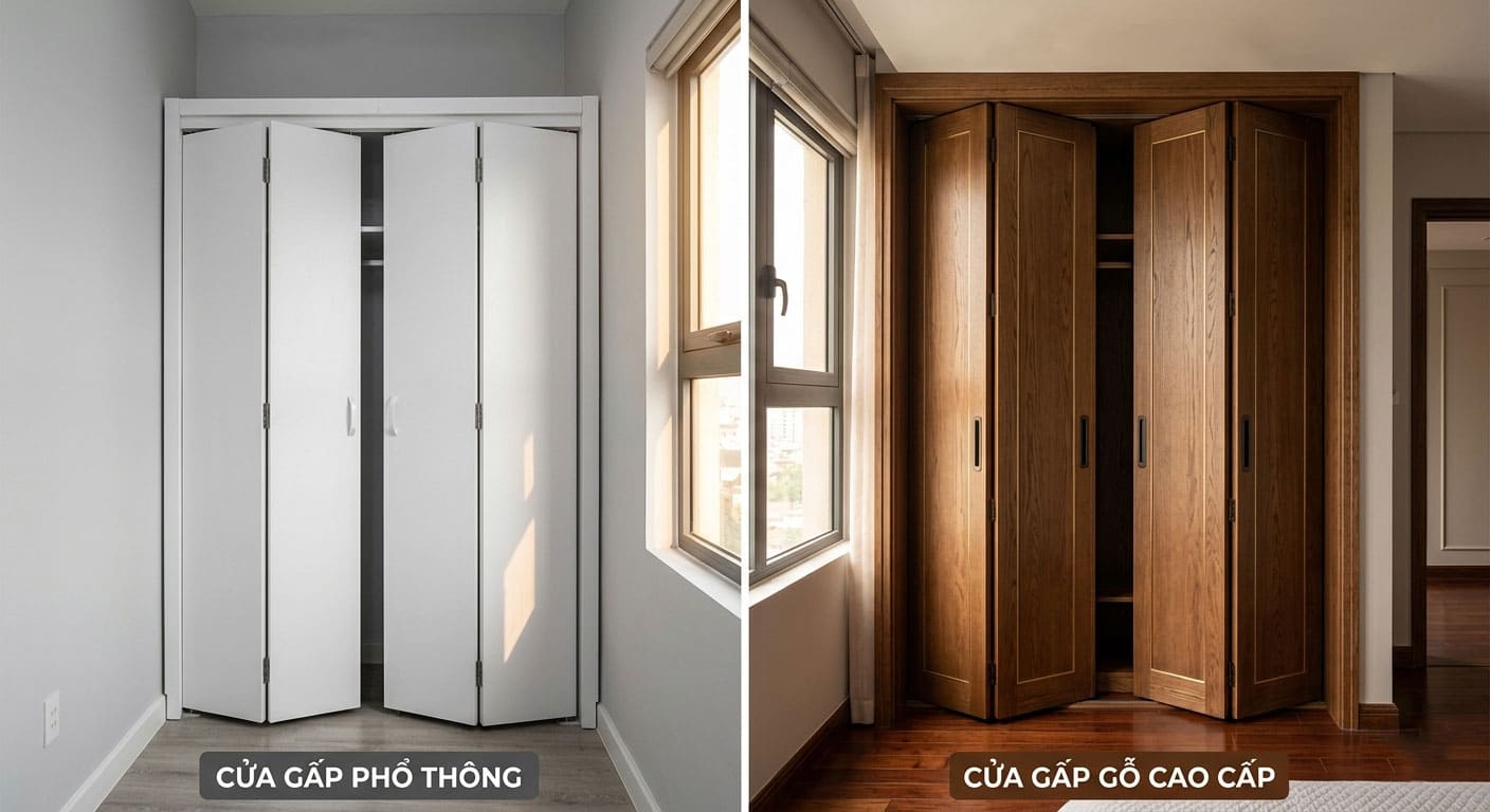 Cửa gấp cho tủ và sự khác biệt giữa hàng phổ thông và cao cấp