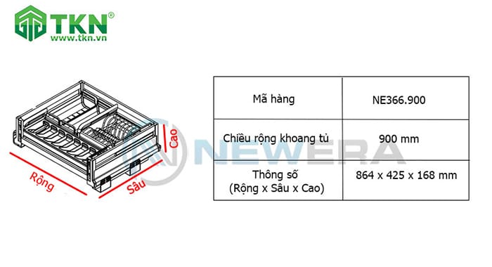 Thông số kích thước của kệ ngăn kéo để bát đĩa Newera NE366.700