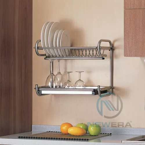 Giá để bát đĩa inox 2 tầng NewEra rộng 500mm treo tủ giữa