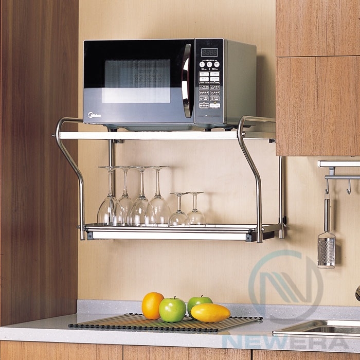 Giá để lò vi sóng, cốc chén inox 2 tầng NewEra rộng 600mm