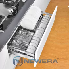 Ngăn kéo để bát đĩa NewEra inox hộp 304, giảm chấn, 700mm