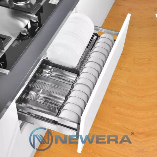 Ngăn kéo để bát đĩa NewEra inox hộp 304, giảm chấn, 800mm