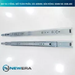 Ray trượt tủ bếp NewEra bi 3 tầng toàn phần 400mm, bản 35mm