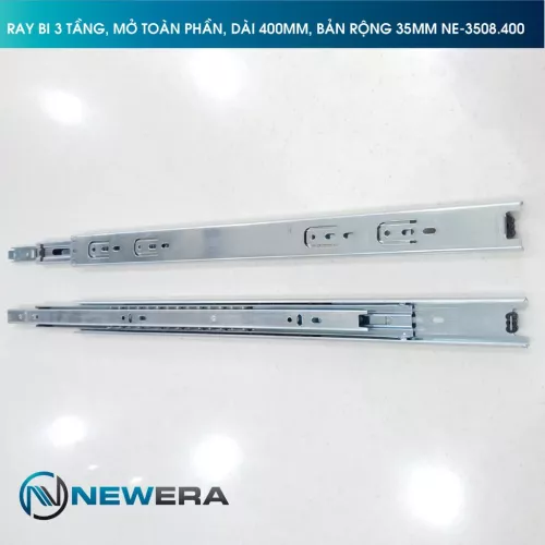 Ray trượt tủ bếp NewEra bi 3 tầng toàn phần 400mm, bản 35mm