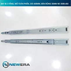 Ray trượt tủ bếp NewEra bi 3 tầng toàn phần 450mm, bản 35mm