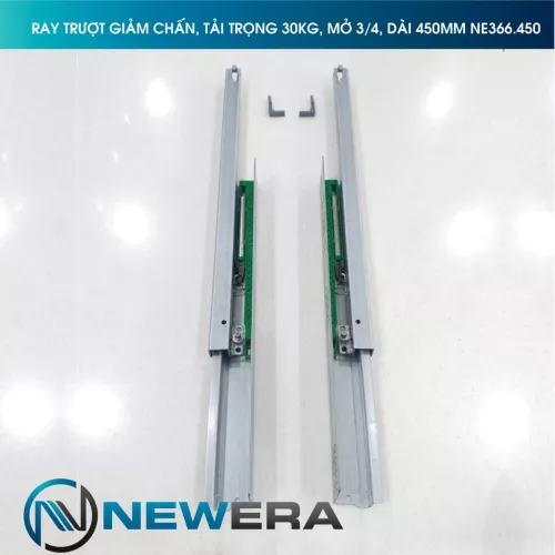 Ray trượt tủ bếp NewEra giảm chấn lắp âm, mở 3/4, dài 450mm