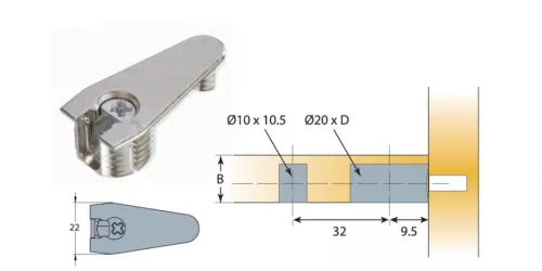 Cam nối Titus 06461 gỗ dày tối thiểu 18/19mm